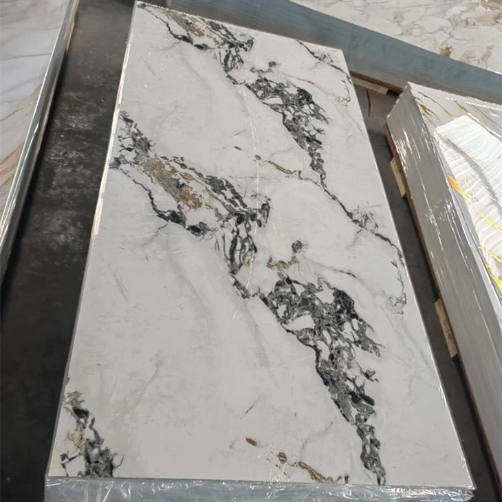 High Glossy Golden 2.5mm Marble Plastic Sheet Pvc Wall Panel Pvc Marble Panel Flexible Artificial UV Marble Sheets suppliers